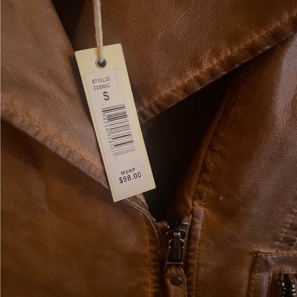 Max Studio cognac Faux Leather Moto Zip Up Casual Classic WOMENS SIZE S - Picture 2 of 4